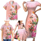 Australia Christmas Pink Cockatoo with Banksia Family Matching Short Sleeve Bodycon Dress and Hawaiian Shirt Coral Pink - Aussie Hoodie