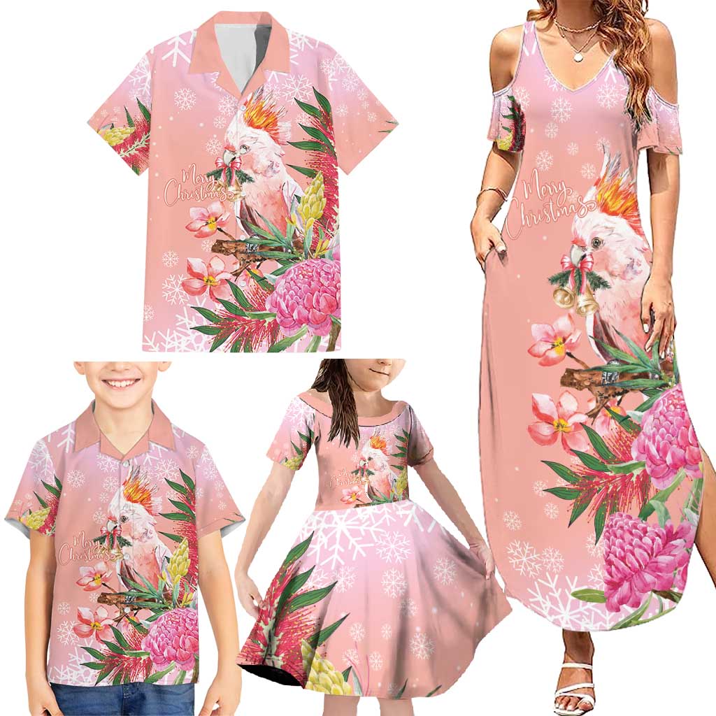 Australia Christmas Pink Cockatoo with Banksia Family Matching Summer Maxi Dress and Hawaiian Shirt Coral Pink - Aussie Hoodie