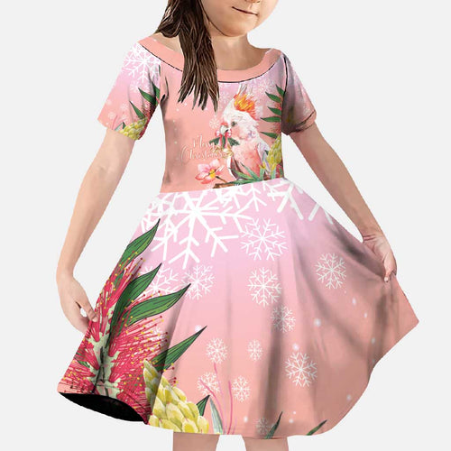 Australia Christmas Pink Cockatoo with Banksia Family Matching Summer Maxi Dress and Hawaiian Shirt Coral Pink - Aussie Hoodie
