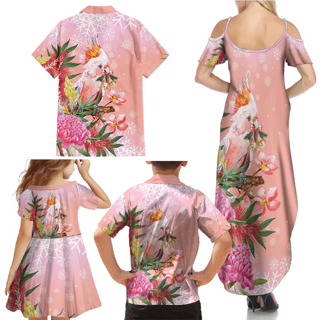 Australia Christmas Pink Cockatoo with Banksia Family Matching Summer Maxi Dress and Hawaiian Shirt Coral Pink - Aussie Hoodie