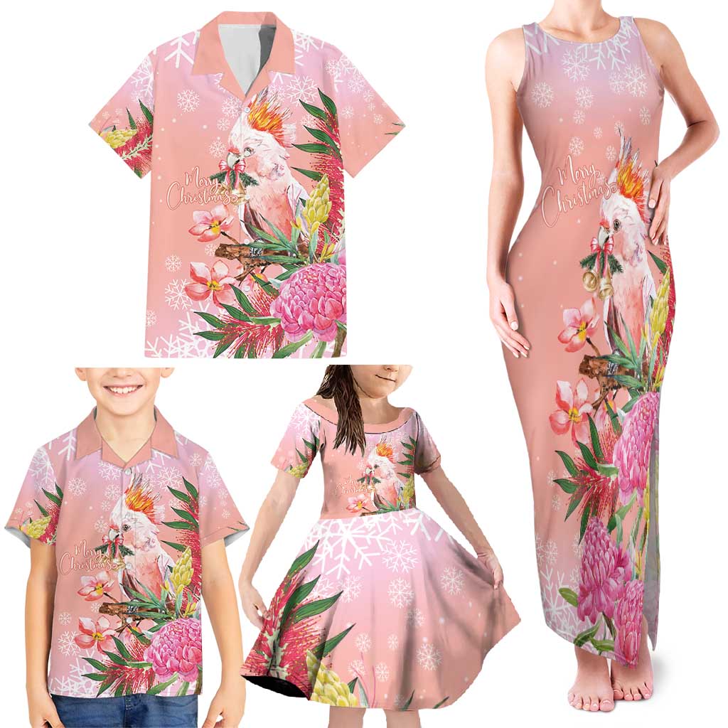 Australia Christmas Pink Cockatoo with Banksia Family Matching Tank Maxi Dress and Hawaiian Shirt Coral Pink - Aussie Hoodie