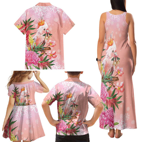 Australia Christmas Pink Cockatoo with Banksia Family Matching Tank Maxi Dress and Hawaiian Shirt Coral Pink - Aussie Hoodie