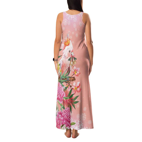 Australia Christmas Pink Cockatoo with Banksia Family Matching Tank Maxi Dress and Hawaiian Shirt Coral Pink - Aussie Hoodie