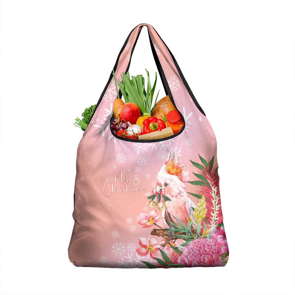 Australia Christmas Pink Cockatoo with Banksia Grocery Bag Coral Pink - Aussie Hoodie