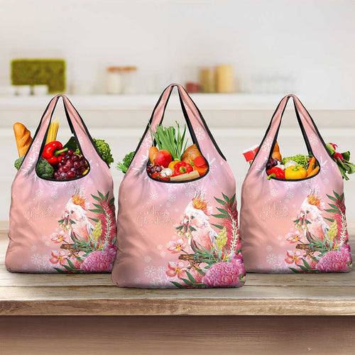 Australia Christmas Pink Cockatoo with Banksia Grocery Bag Coral Pink - Aussie Hoodie
