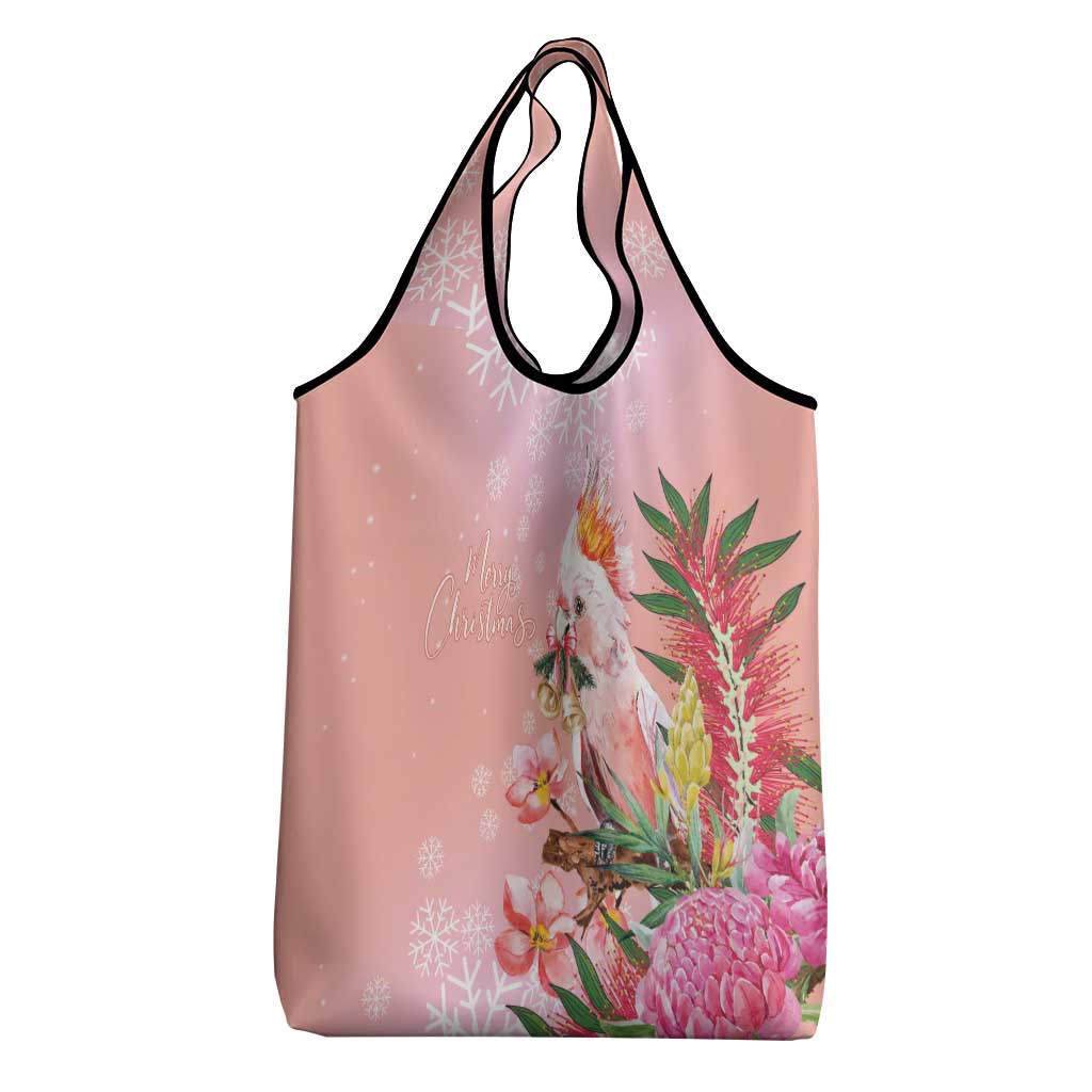 Australia Christmas Pink Cockatoo with Banksia Grocery Bag Coral Pink - Aussie Hoodie