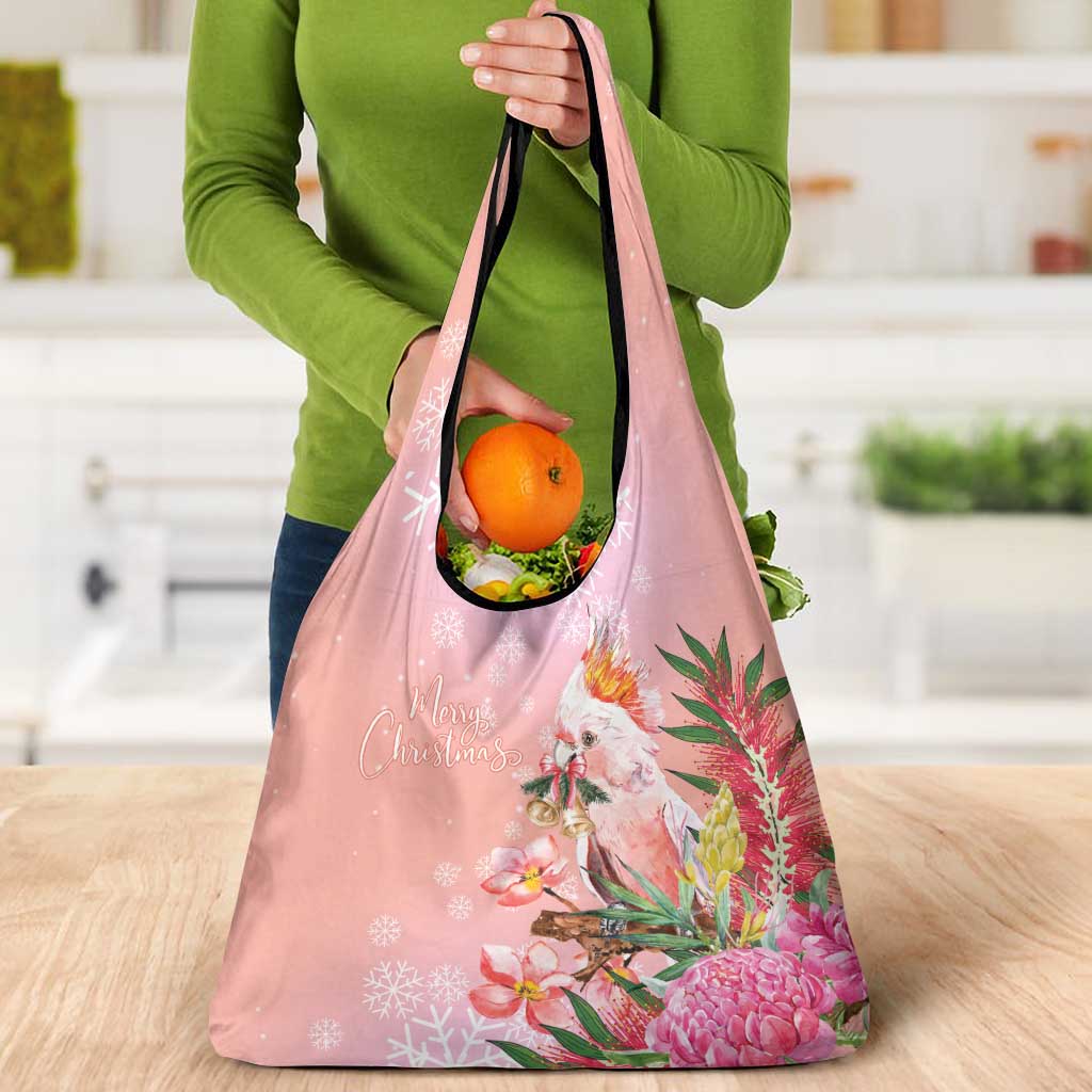 Australia Christmas Pink Cockatoo with Banksia Grocery Bag Coral Pink - Aussie Hoodie
