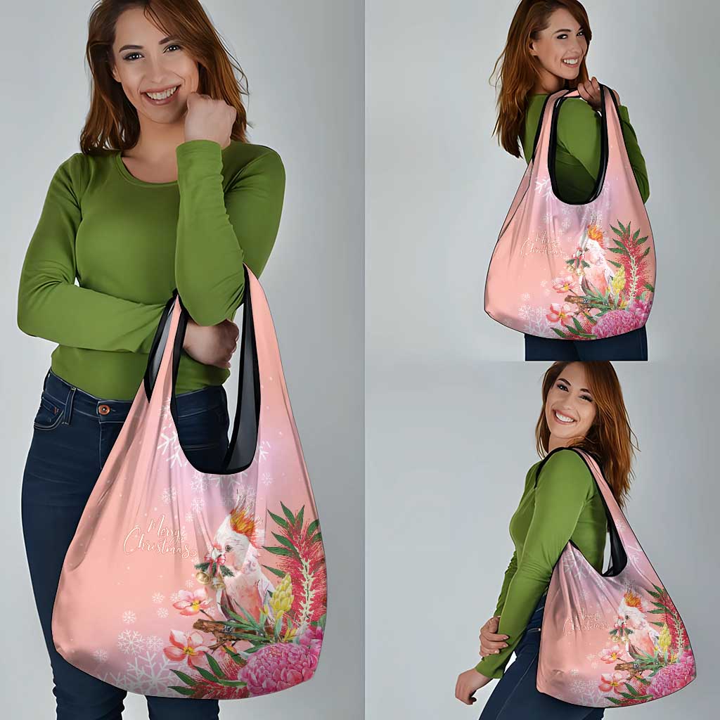 Australia Christmas Pink Cockatoo with Banksia Grocery Bag Coral Pink - Aussie Hoodie
