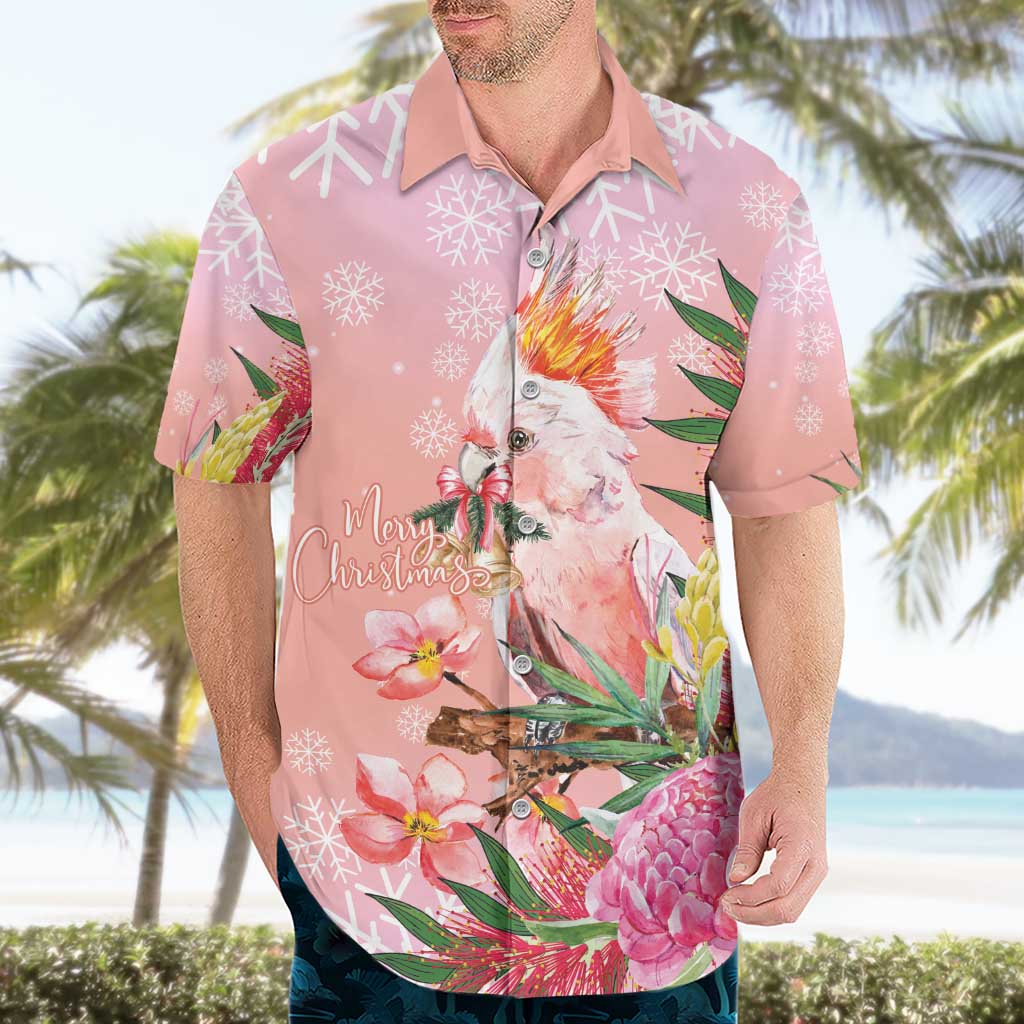 Australia Christmas Pink Cockatoo with Banksia Hawaiian Shirt Coral Pink - Aussie Hoodie