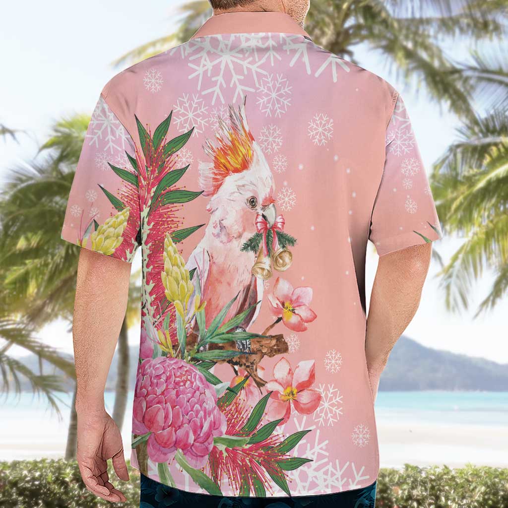 Australia Christmas Pink Cockatoo with Banksia Hawaiian Shirt Coral Pink - Aussie Hoodie