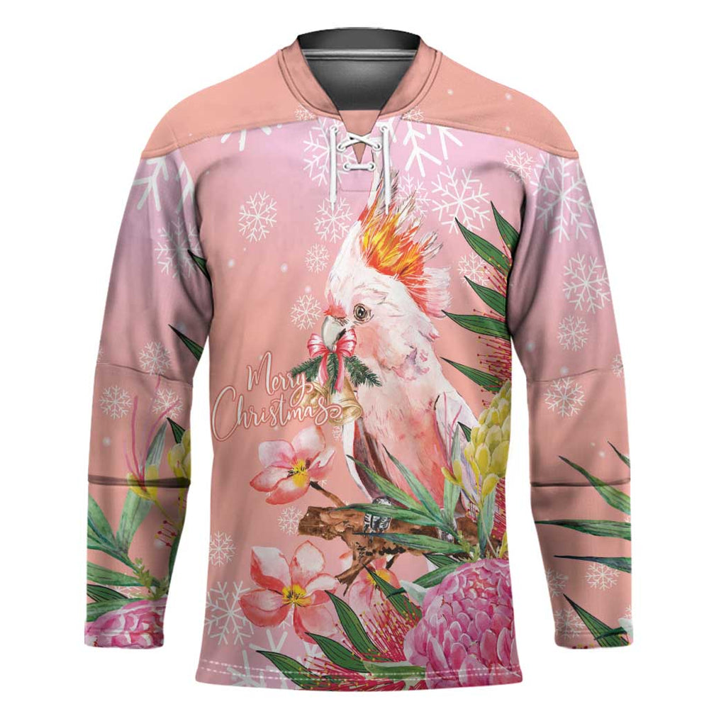Australia Christmas Pink Cockatoo with Banksia Hockey Jersey Coral Pink - Aussie Hoodie