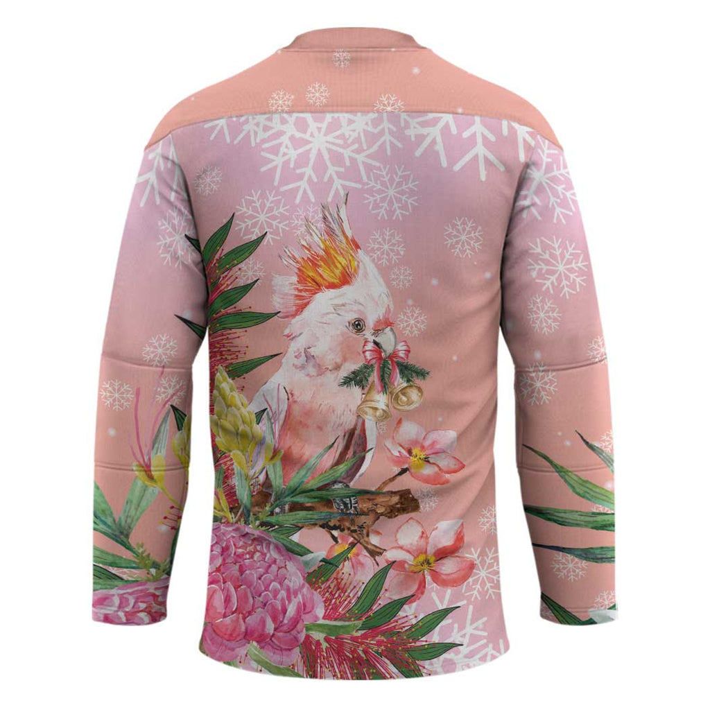 Australia Christmas Pink Cockatoo with Banksia Hockey Jersey Coral Pink - Aussie Hoodie