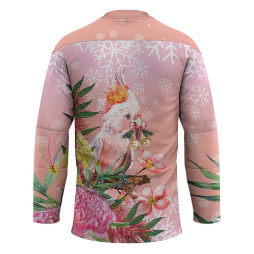 Australia Christmas Pink Cockatoo with Banksia Hockey Jersey Coral Pink - Aussie Hoodie