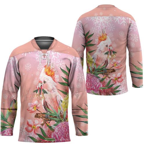 Australia Christmas Pink Cockatoo with Banksia Hockey Jersey Coral Pink - Aussie Hoodie