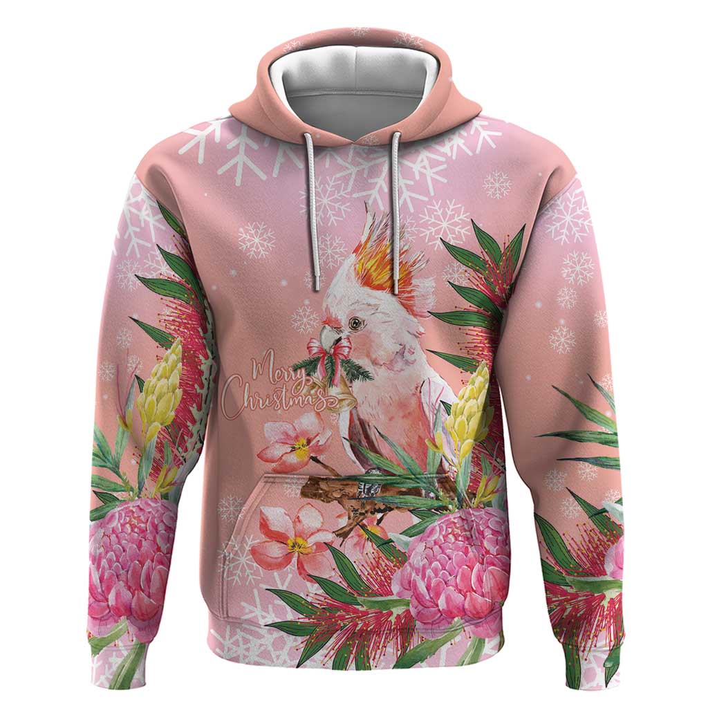 Australia Christmas Pink Cockatoo with Banksia Hoodie Coral Pink - Aussie Hoodie