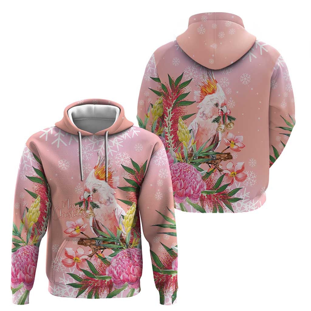 Australia Christmas Pink Cockatoo with Banksia Hoodie Coral Pink - Aussie Hoodie