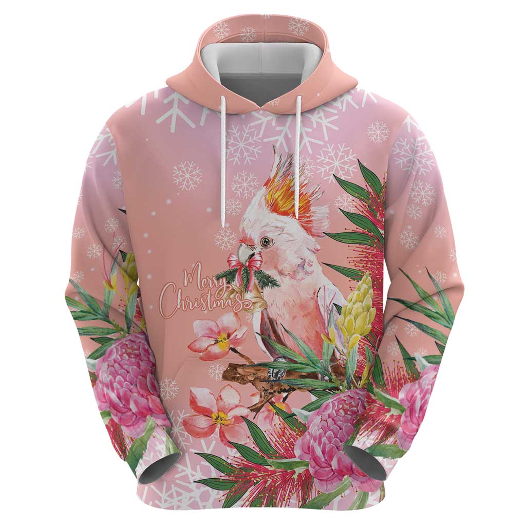 Australia Christmas Pink Cockatoo with Banksia Hoodie Coral Pink - Aussie Hoodie