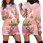Australia Christmas Pink Cockatoo with Banksia Hoodie Dress Coral Pink - Aussie Hoodie