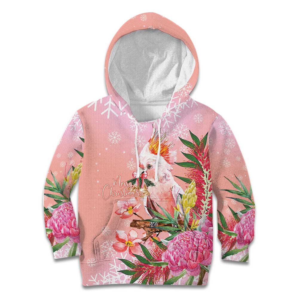 Australia Christmas Pink Cockatoo with Banksia Kid Hoodie Coral Pink - Aussie Hoodie
