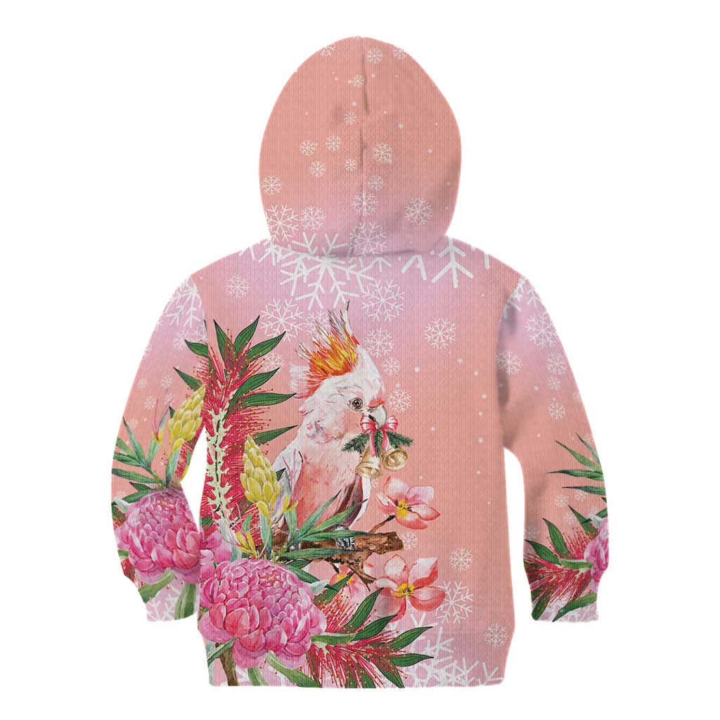 Australia Christmas Pink Cockatoo with Banksia Kid Hoodie Coral Pink - Aussie Hoodie