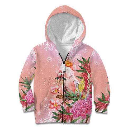 Australia Christmas Pink Cockatoo with Banksia Kid Hoodie Coral Pink - Aussie Hoodie