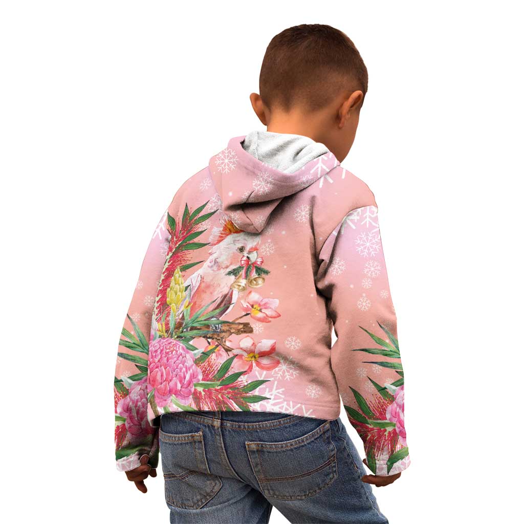 Australia Christmas Pink Cockatoo with Banksia Kid Hoodie Coral Pink - Aussie Hoodie