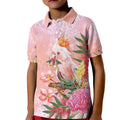 Australia Christmas Pink Cockatoo with Banksia Kid Polo Shirt Coral Pink - Aussie Hoodie