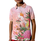 Australia Christmas Pink Cockatoo with Banksia Kid Polo Shirt Coral Pink - Aussie Hoodie