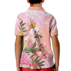 Australia Christmas Pink Cockatoo with Banksia Kid Polo Shirt Coral Pink - Aussie Hoodie