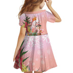 Australia Christmas Pink Cockatoo with Banksia Kid Short Sleeve Dress Coral Pink - Aussie Hoodie