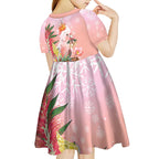 Australia Christmas Pink Cockatoo with Banksia Kid Short Sleeve Dress Coral Pink - Aussie Hoodie