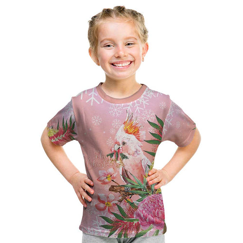Australia Christmas Pink Cockatoo with Banksia Kid T Shirt Coral Pink - Aussie Hoodie