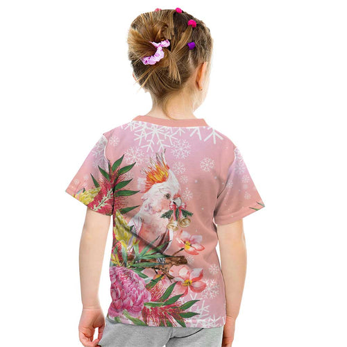 Australia Christmas Pink Cockatoo with Banksia Kid T Shirt Coral Pink - Aussie Hoodie