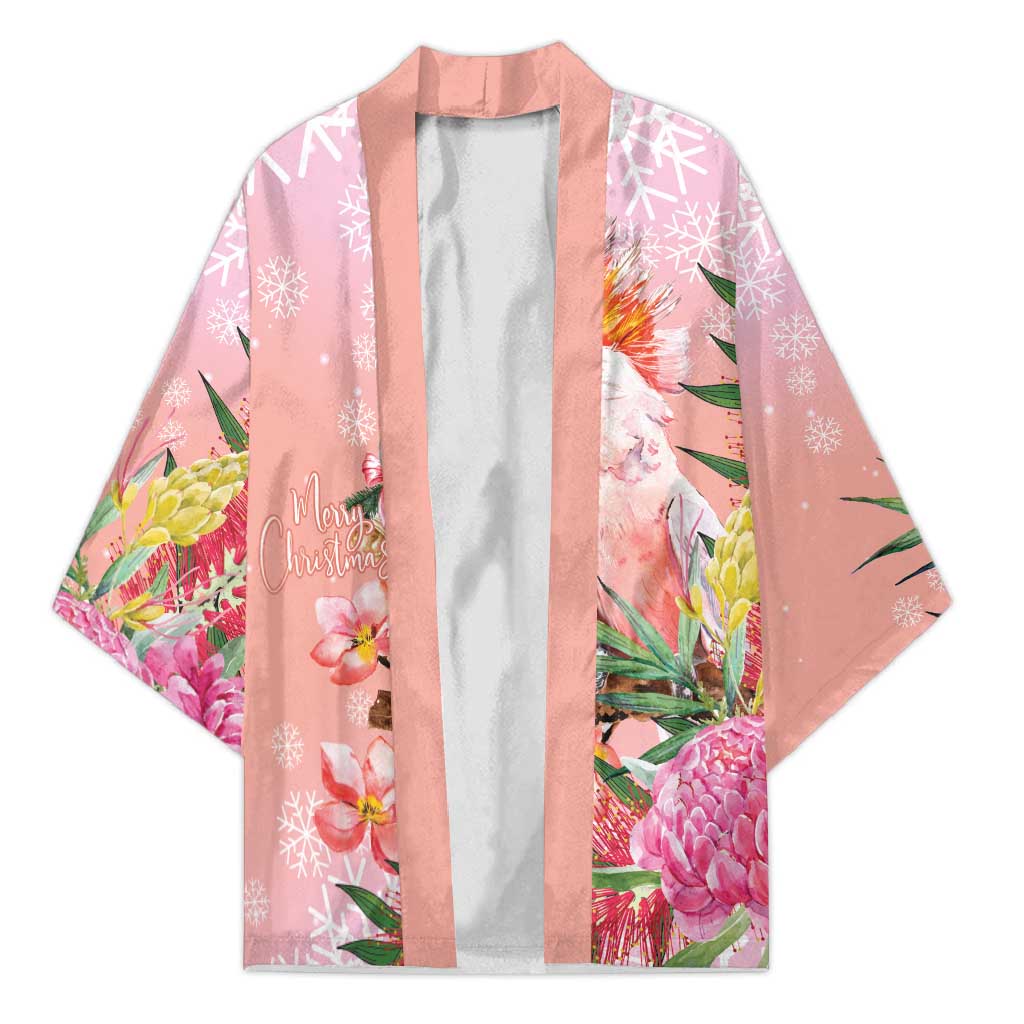 Australia Christmas Pink Cockatoo with Banksia Kimono Coral Pink - Aussie Hoodie