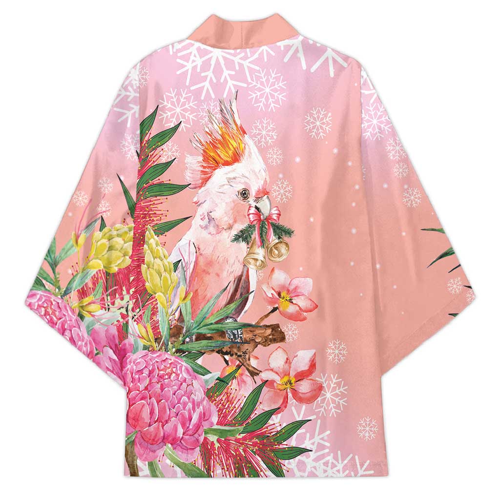 Australia Christmas Pink Cockatoo with Banksia Kimono Coral Pink - Aussie Hoodie