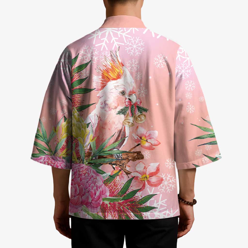 Australia Christmas Pink Cockatoo with Banksia Kimono Coral Pink - Aussie Hoodie