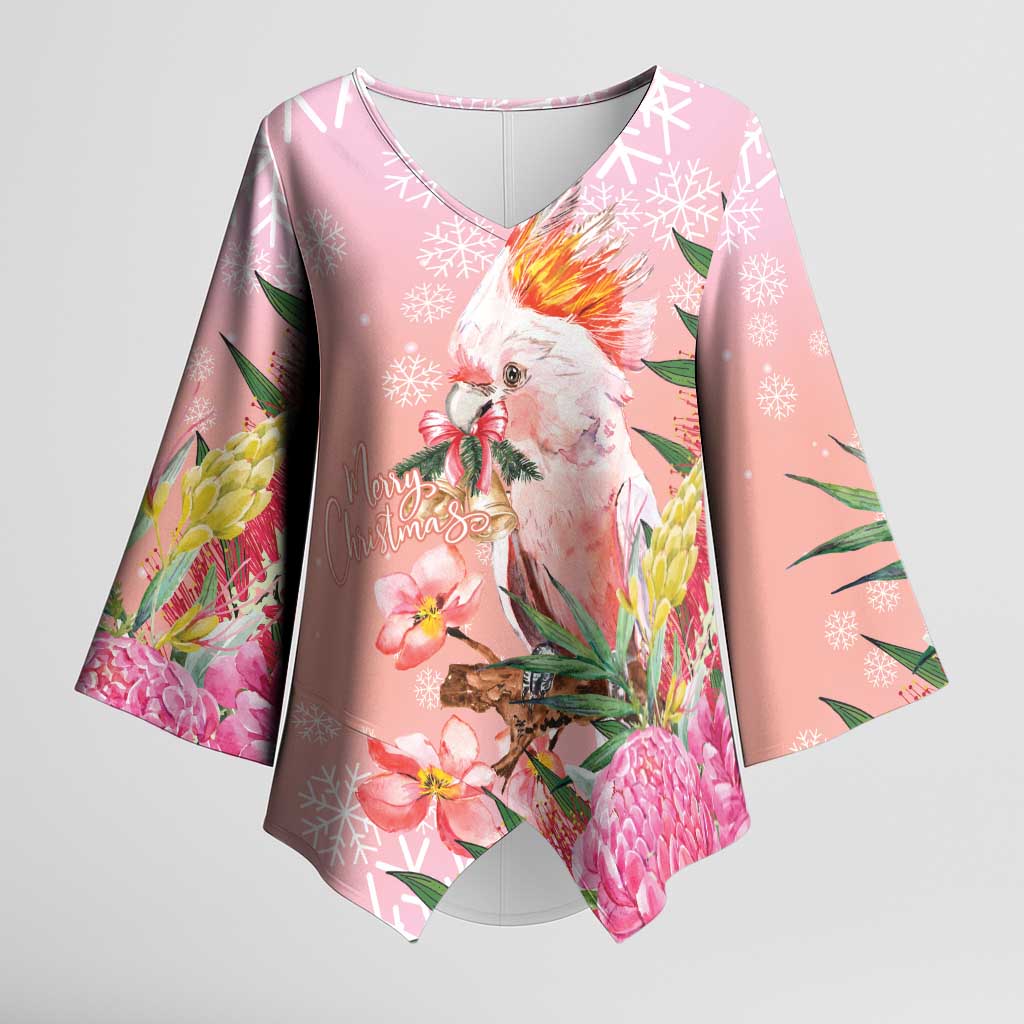 Australia Christmas Pink Cockatoo with Banksia Kimono Sleeve Blouse Coral Pink - Aussie Hoodie
