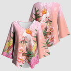 Australia Christmas Pink Cockatoo with Banksia Kimono Sleeve Blouse Coral Pink - Aussie Hoodie