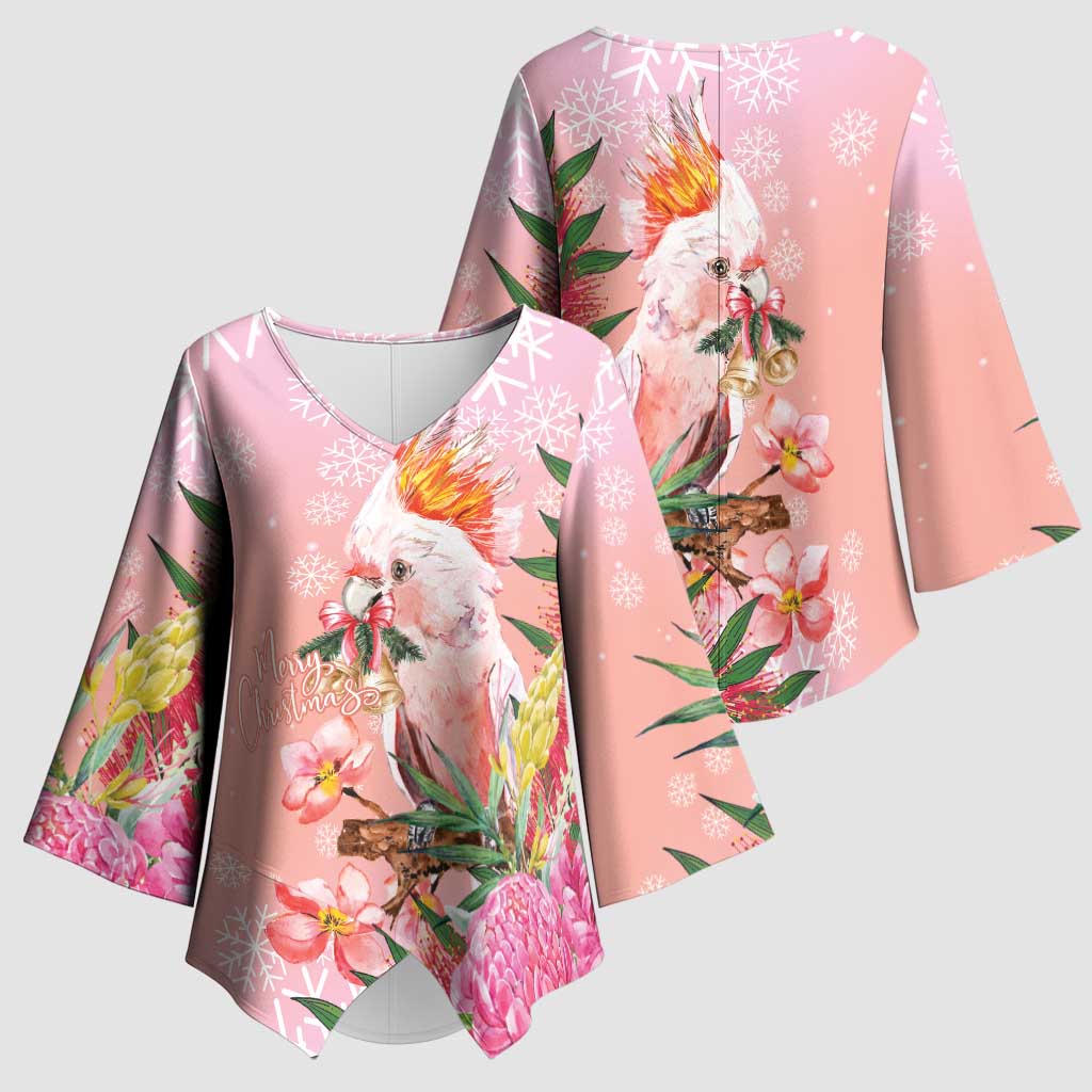 Australia Christmas Pink Cockatoo with Banksia Kimono Sleeve Blouse Coral Pink - Aussie Hoodie