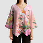 Australia Christmas Pink Cockatoo with Banksia Kimono Sleeve Blouse Coral Pink - Aussie Hoodie