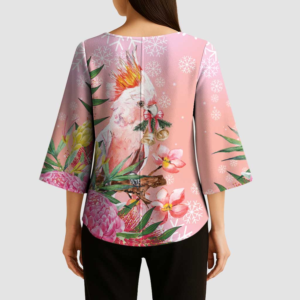Australia Christmas Pink Cockatoo with Banksia Kimono Sleeve Blouse Coral Pink - Aussie Hoodie