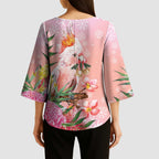 Australia Christmas Pink Cockatoo with Banksia Kimono Sleeve Blouse Coral Pink - Aussie Hoodie