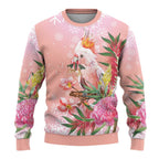 Australia Christmas Pink Cockatoo with Banksia Ugly Christmas Sweater Coral Pink - Aussie Hoodie