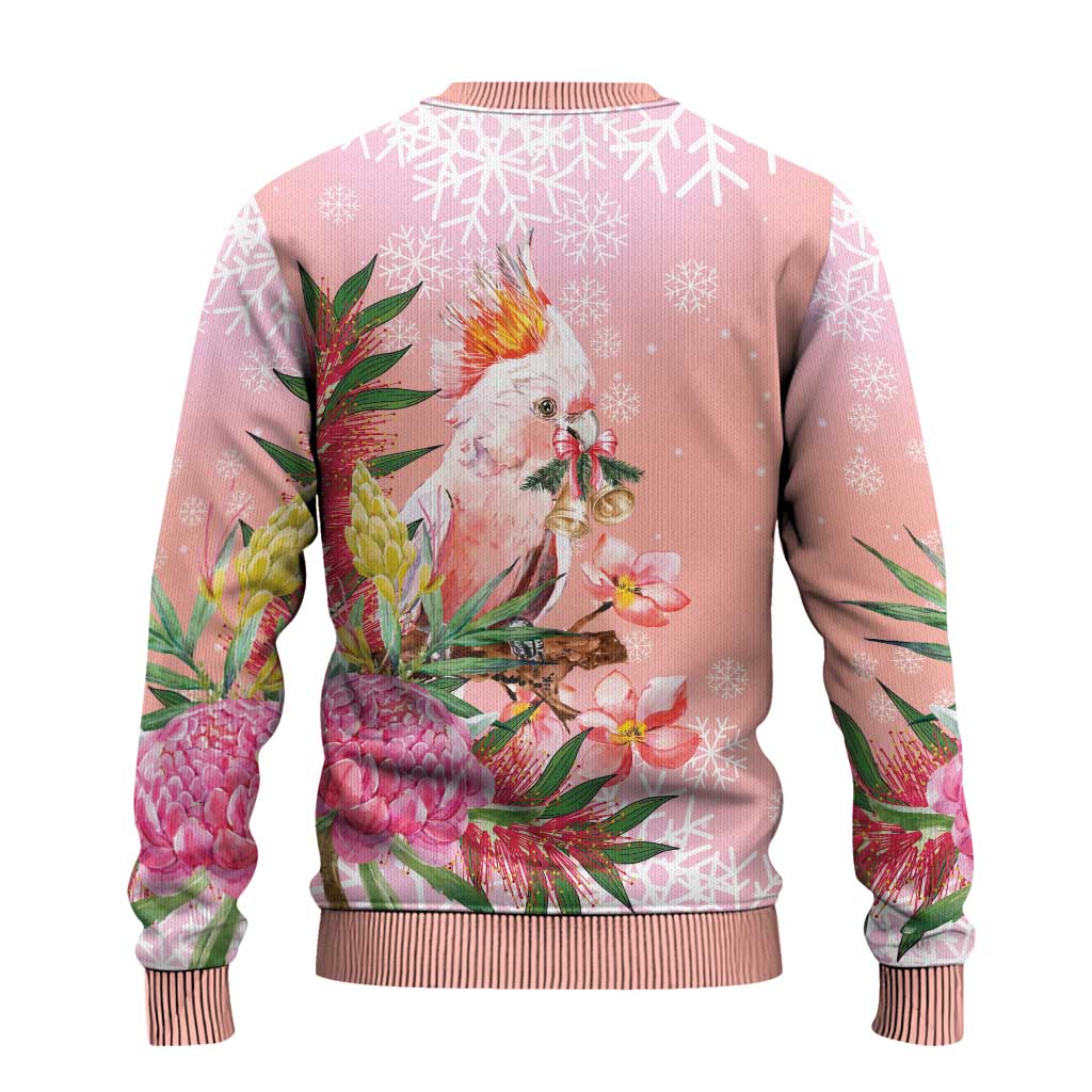 Australia Christmas Pink Cockatoo with Banksia Ugly Christmas Sweater Coral Pink - Aussie Hoodie