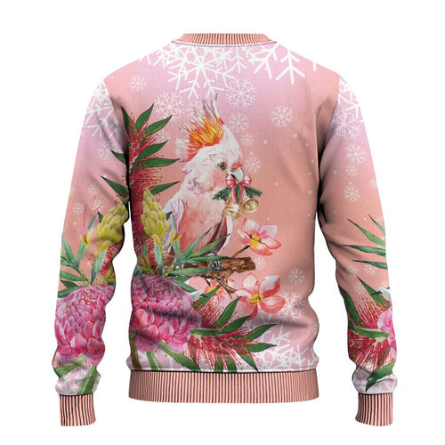 Australia Christmas Pink Cockatoo with Banksia Ugly Christmas Sweater Coral Pink - Aussie Hoodie