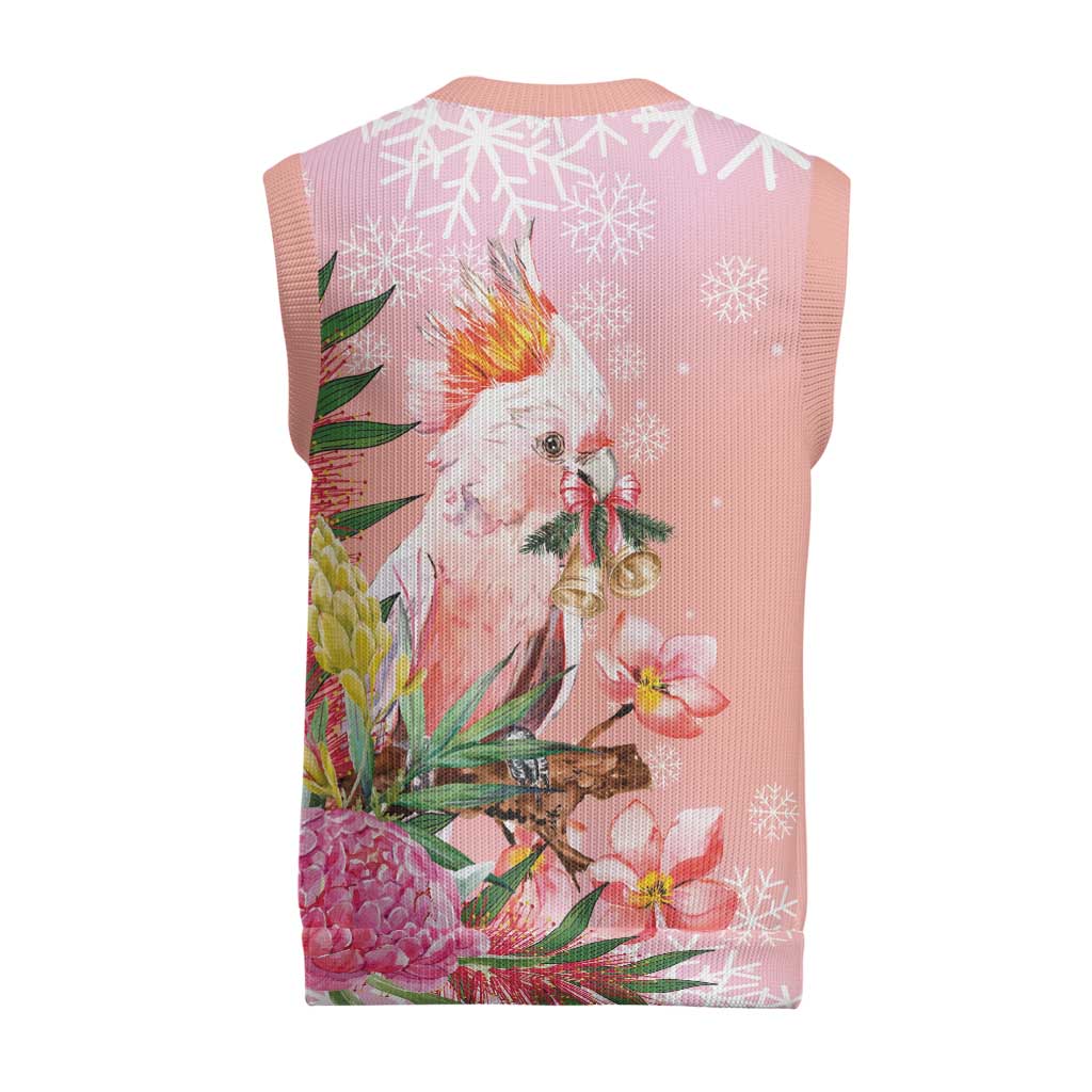 Australia Christmas Pink Cockatoo with Banksia Christmas Knitted V-Neck Vest Coral Pink - Aussie Hoodie