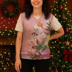 Australia Christmas Pink Cockatoo with Banksia Christmas Knitted V-Neck Vest Coral Pink - Aussie Hoodie