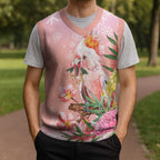 Australia Christmas Pink Cockatoo with Banksia Christmas Knitted V-Neck Vest Coral Pink - Aussie Hoodie