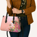Australia Christmas Pink Cockatoo with Banksia Leather Bag Coral Pink - Aussie Hoodie
