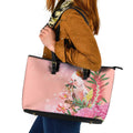 Australia Christmas Pink Cockatoo with Banksia Leather Tote Bag Coral Pink - Aussie Hoodie
